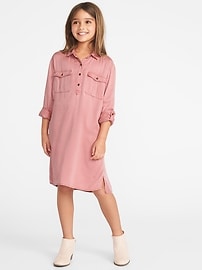 View large product image 3 of 3. Soft Twill Utility Shirt Dress for Girls
