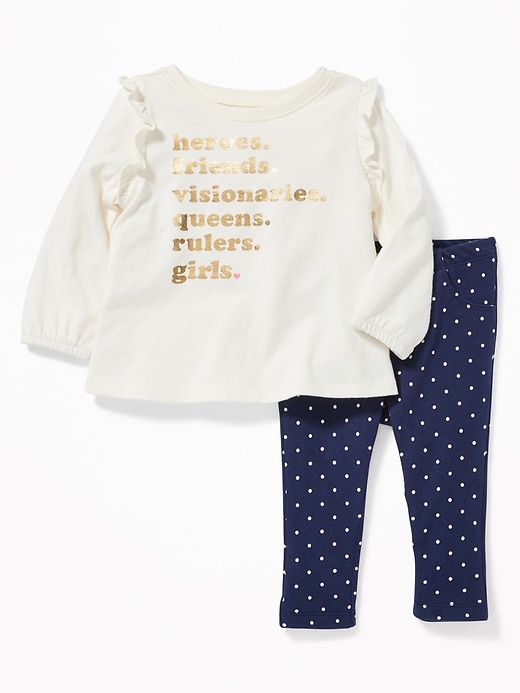 View large product image 1 of 2. 2-Piece Ruffle-Trim Tee and Jeggings Set for Baby