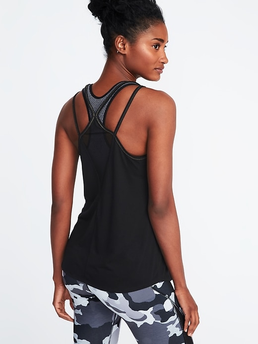 View large product image 1 of 1. Semi-Fitted Strappy Mesh-Back Performance Tank for Women