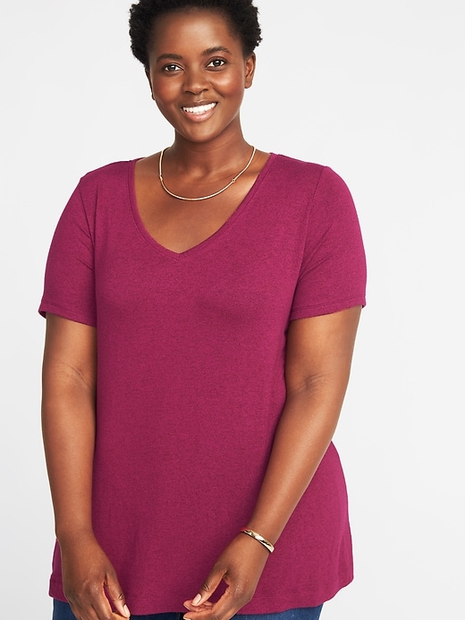 Image number 1 showing, Plush-Knit Plus-Size Luxe V-Neck Tee
