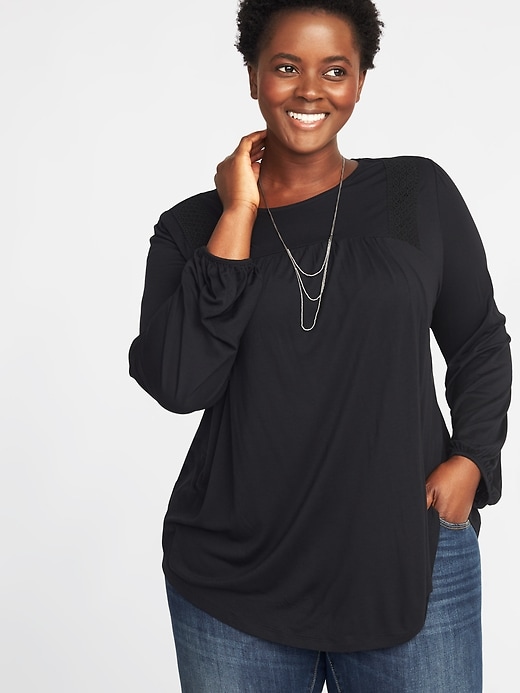 Image number 1 showing, Crochet-Lace Plus-Size Jersey Top