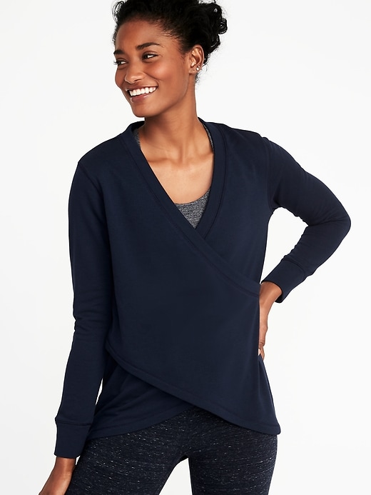 View large product image 1 of 1. Relaxed French-Terry Cross-Front Sweatshirt for Women