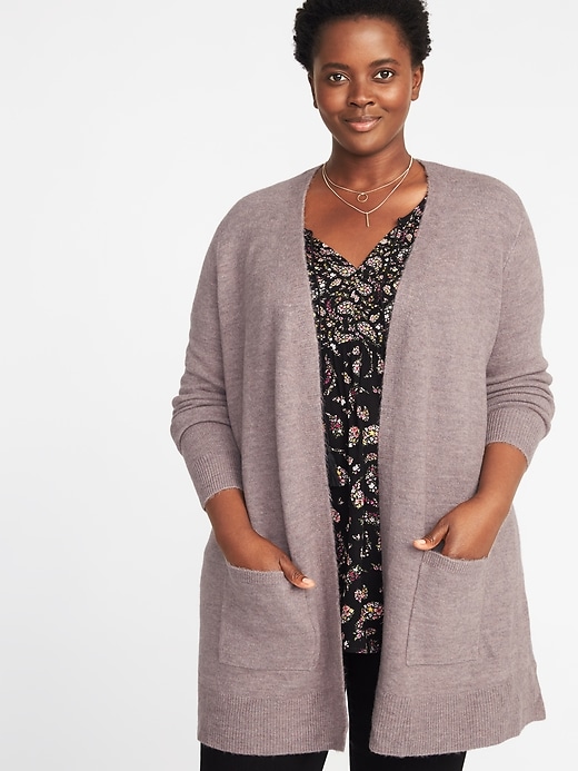 Plush-Knit Long-Line Open-Front Plus-Size Sweater | Old Navy