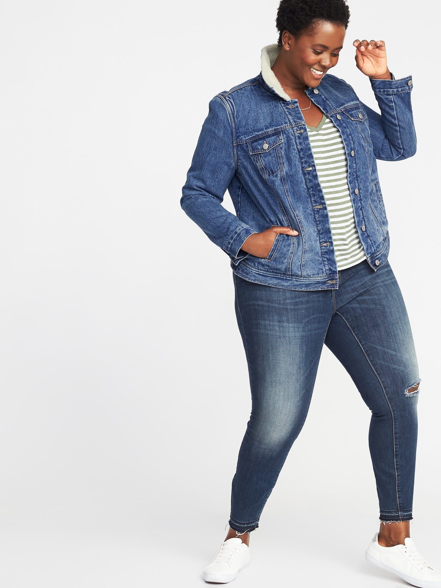 Sherpa lined denim clearance jacket plus size