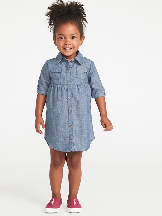View large product image 1 of 3. Chambray Shirt Dress for Toddler Girls