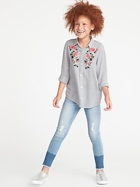 View large product image 3 of 3. Floral-Embroidered Boyfriend Tunic Shirt for Girls