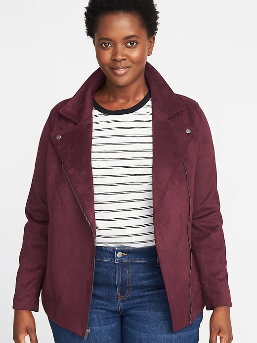 Image number 1 showing, Plus-Size Sueded-Knit Moto Jacket