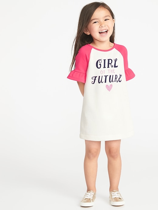 View large product image 1 of 1. French Terry Ruffle-Sleeve Shift Dress for Toddler Girls