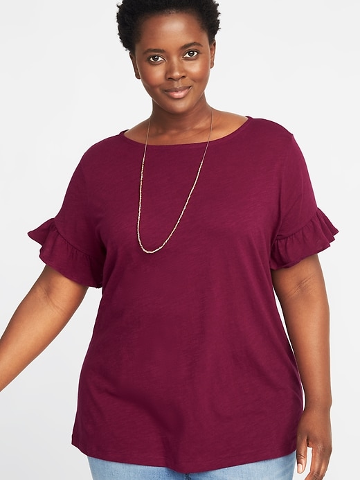 View large product image 1 of 1. Relaxed Plus-Size Ruffle-Sleeve Top