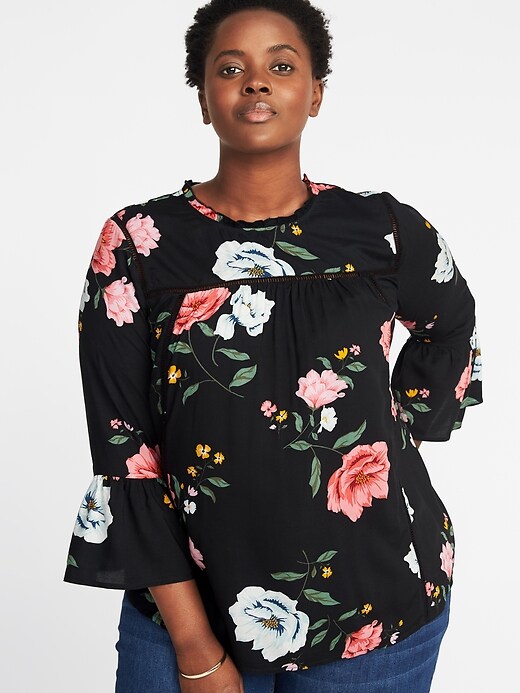 View large product image 1 of 1. Ruffled Floral-Print Plus-Size Blouse