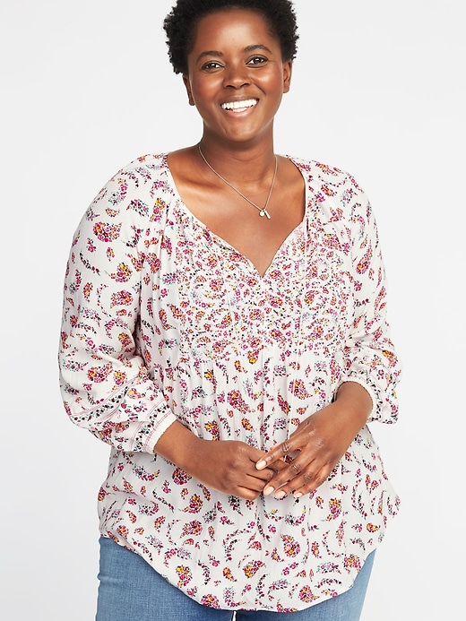 Image number 1 showing, Mixed-Print Crinkle-Crepe Plus-Size Blouse