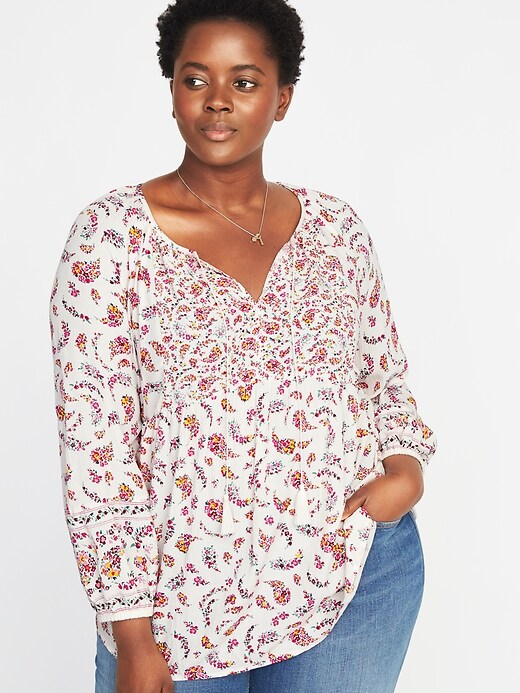 Image number 4 showing, Mixed-Print Crinkle-Crepe Plus-Size Blouse