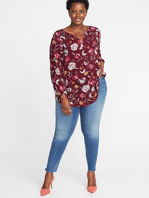 Image number 3 showing, Relaxed Plus-Size Shirred Blouse