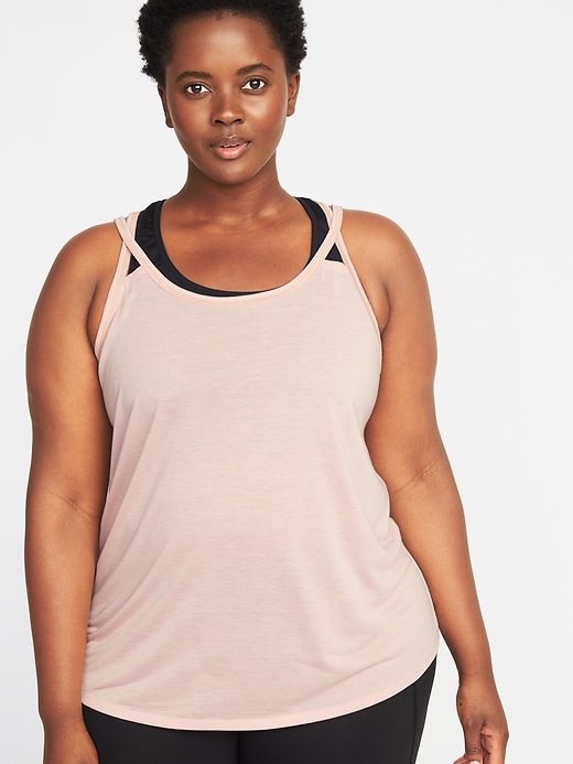 Image number 2 showing, Strappy Mesh-Trim Plus-Size Performance Cami