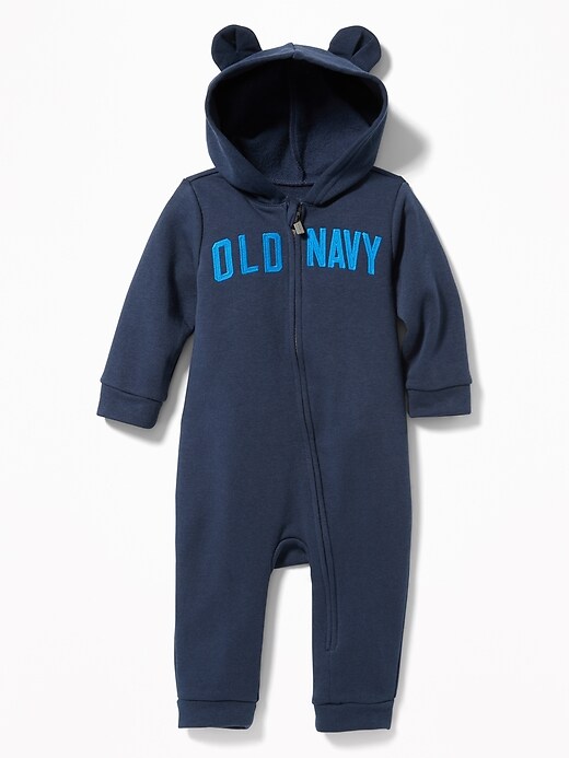 View large product image 1 of 2. Hooded Logo-Graphic Zip One-Piece for Baby