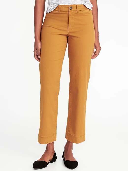 View large product image 1 of 2. Mid-Rise Cropped Wide-Leg Chinos for Women