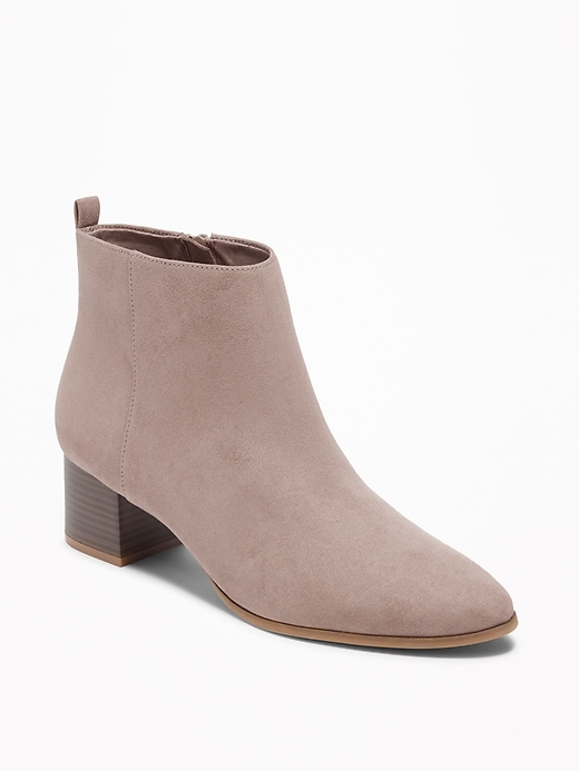 View large product image 1 of 1. Faux-Suede Block-Heel Booties for Women