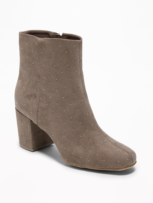 Image number 1 showing, Studded Faux-Suede Block-Heel Boots for Women