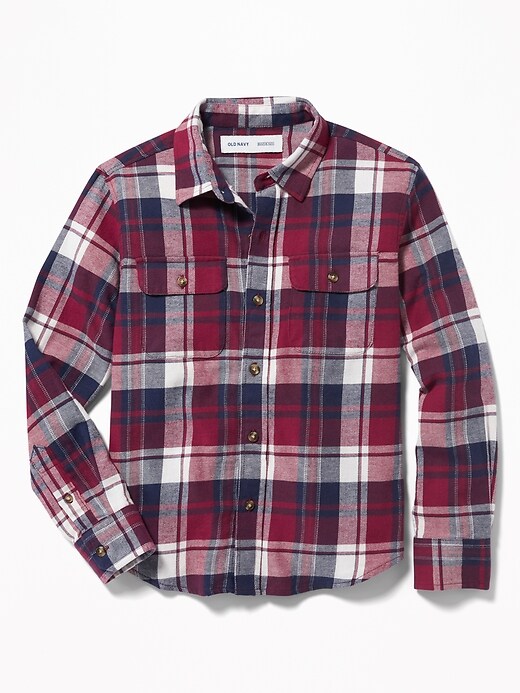 View large product image 1 of 3. Built-In Flex Plaid Flannel Pocket Shirt For Boys