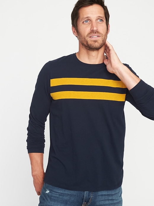 Image number 1 showing, Pieced Chest-Stripe Crew-Neck Tee