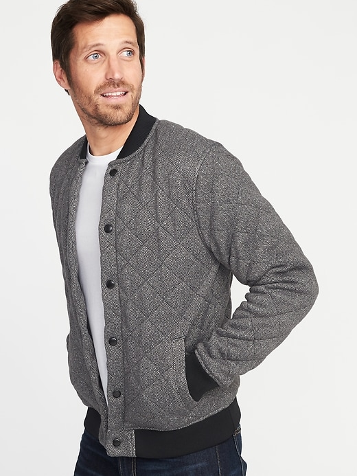 Image number 1 showing, Quilted Sweater-Fleece Bomber Jacket