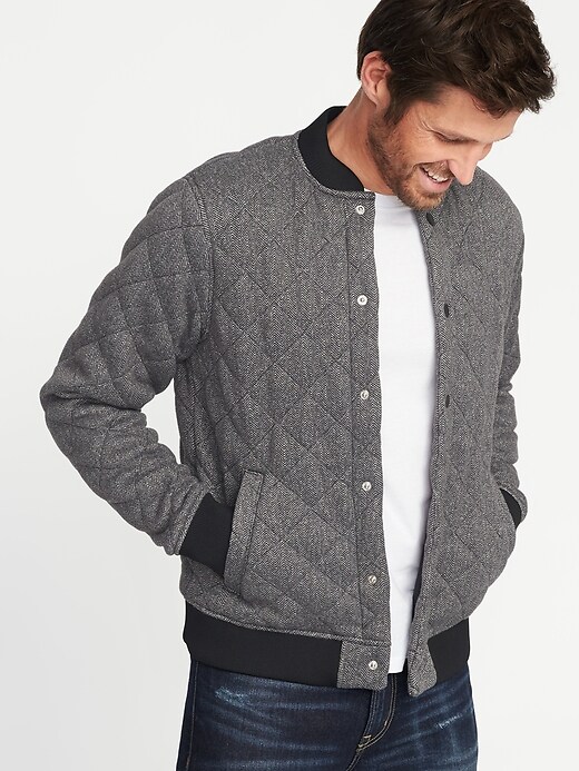 Image number 4 showing, Quilted Sweater-Fleece Bomber Jacket