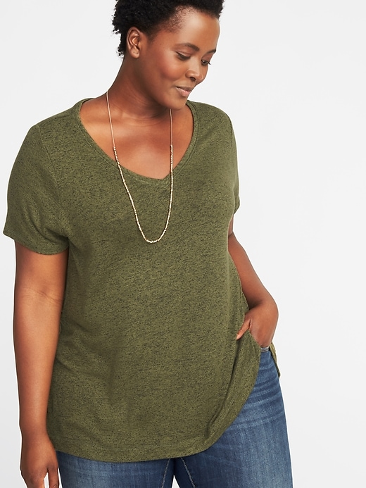 View large product image 1 of 1. Plush-Knit Plus-Size Luxe V-Neck Tee