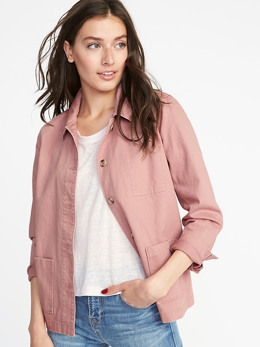 Image number 1 showing, Button-Front Denim Chore Jacket for Women