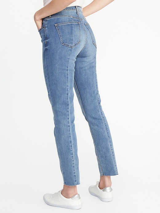 Image number 2 showing, Mid-Rise Raw-Hem Straight Ankle Jeans for Women