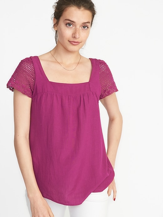 View large product image 1 of 1. Crochet-Sleeve Top for Women