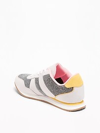 View large product image 3 of 3. Silver-Metallic Retro-Style Sneakers for Girls