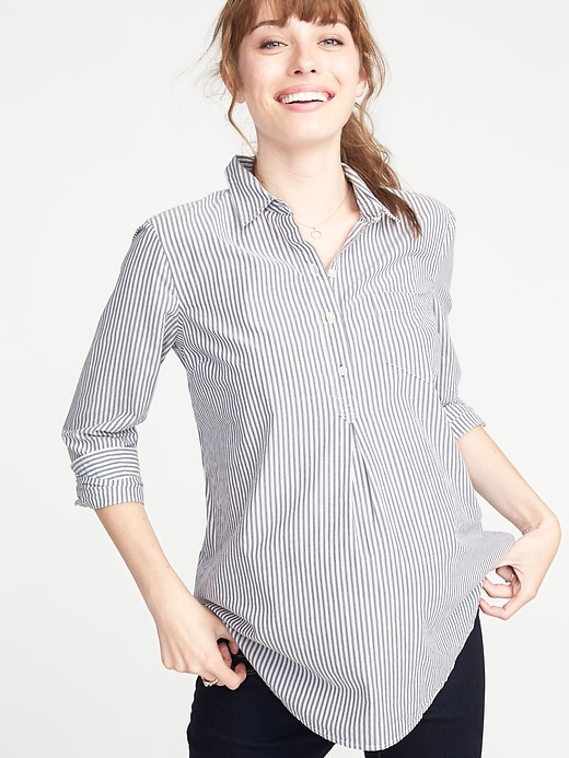 Image number 1 showing, Maternity Striped Popover Shirt