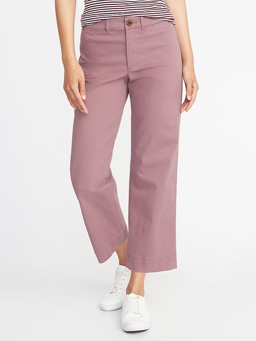 View large product image 1 of 1. Mid-Rise Cropped Wide-Leg Chinos for Women