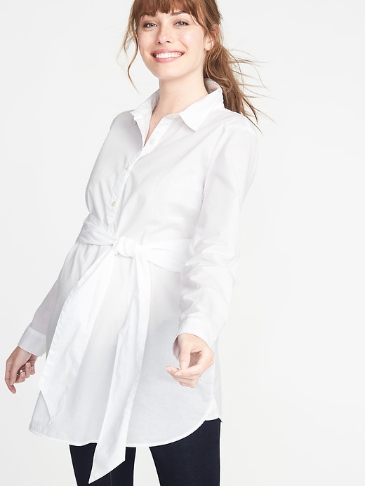Image number 1 showing, Maternity Tie-Waist Tunic Shirt
