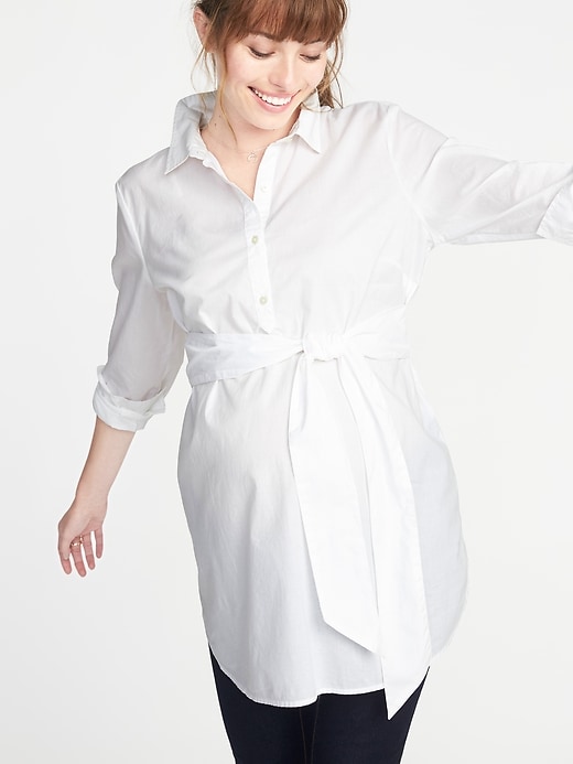 Image number 4 showing, Maternity Tie-Waist Tunic Shirt