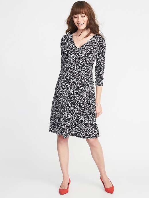 Image number 1 showing, Maternity Cross-Front Jersey Waist-Defined Dress