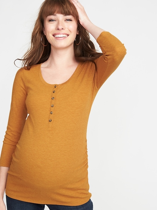 View large product image 1 of 1. Maternity Fitted Rib-Knit Henley