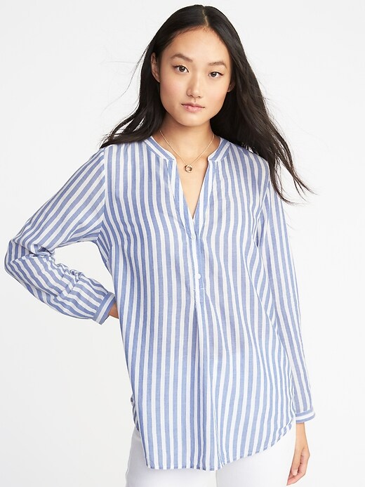 Image number 1 showing, Striped Lightweight Popover Shirt for Women