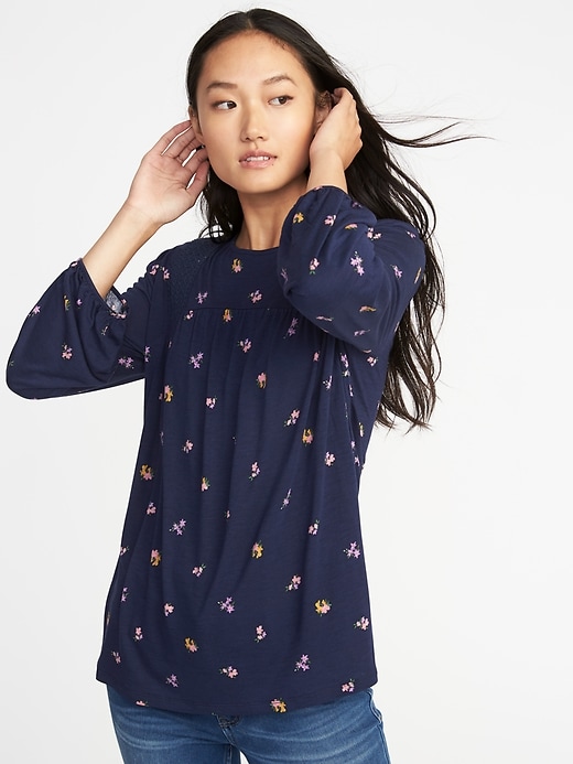 Relaxed Lace-Trim Balloon-Sleeve Top for Women | Old Navy