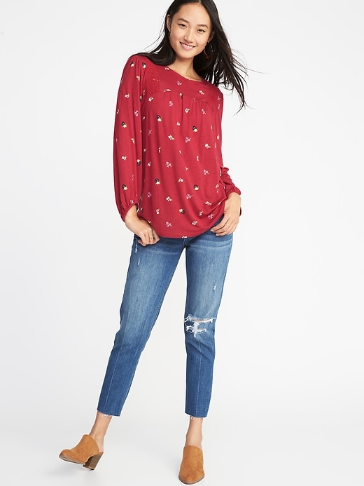 Image number 3 showing, Relaxed Lace-Trim Balloon-Sleeve Top for Women