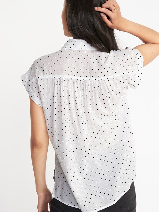 Image number 2 showing, Relaxed Lightweight Polka-Dot Cap-Sleeve Shirt for Women