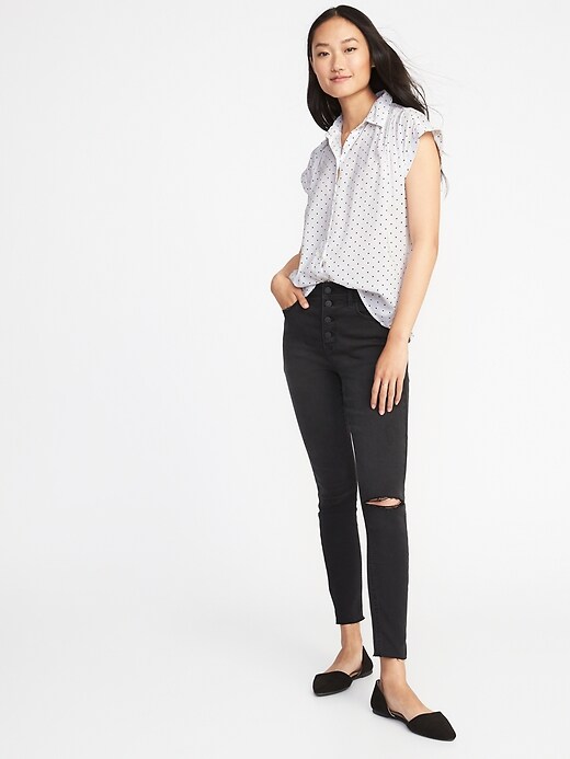 Image number 3 showing, Relaxed Lightweight Polka-Dot Cap-Sleeve Shirt for Women