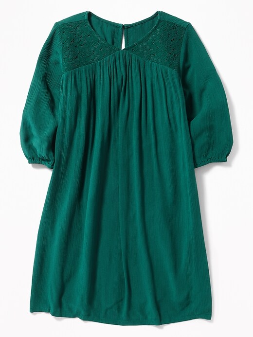View large product image 1 of 3. Lace-Yoke Crinkle-Gauze Swing Dress for Girls