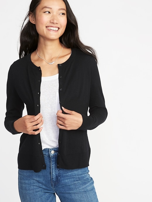 View large product image 1 of 1. Semi-Fitted Button-Front Cardi for Women