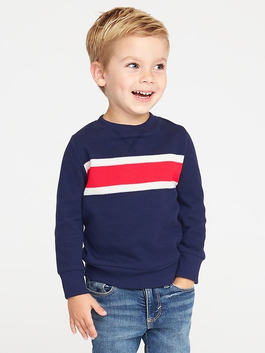 View large product image 1 of 4. French-Rib Chest-Stripe Pullover for Toddler Boys