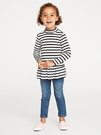 View large product image 3 of 4. Plush-Knit Mock-Neck Peplum-Hem Top for Toddler Girls