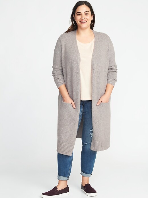 View large product image 1 of 1. Super-Long Open-Front Plus-Size Thick-Knit Marled Sweater