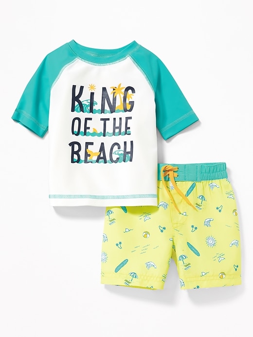 View large product image 1 of 1. Graphic Rashguard & Printed Trunks Set for Baby