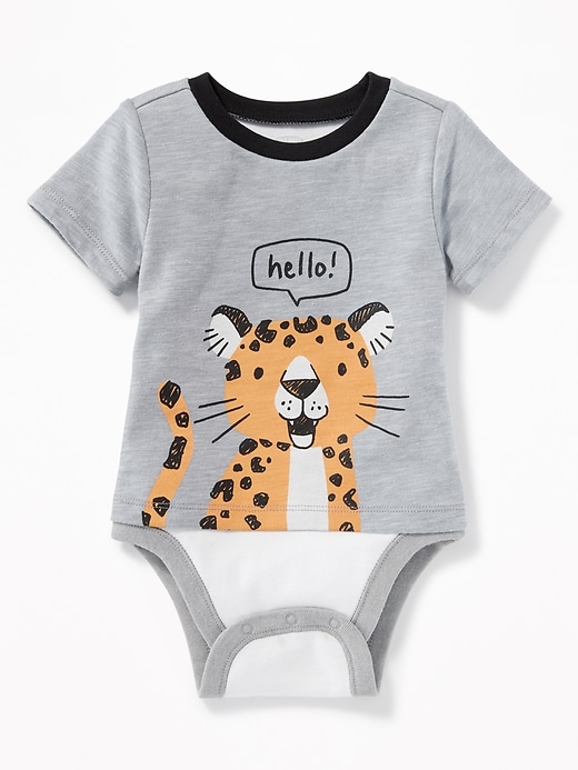 View large product image 1 of 2. "Hello!" Tiger-Graphic 2-In-1 Bodysuit For Baby