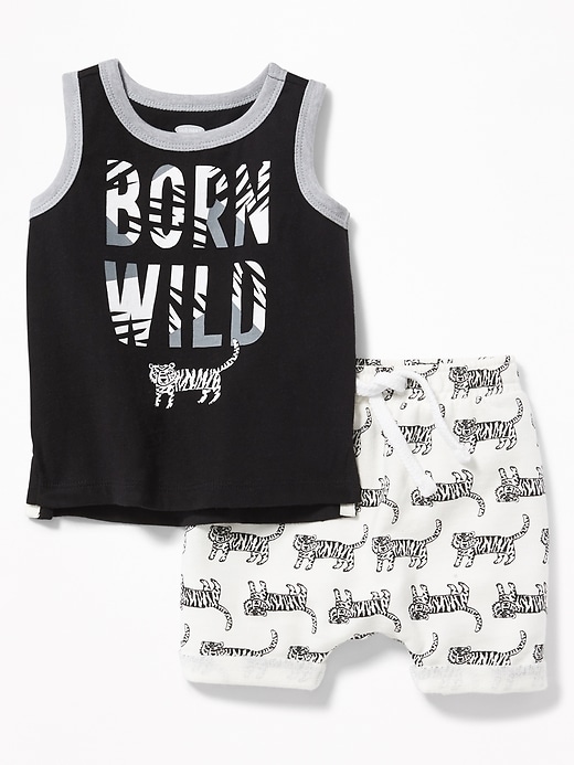 View large product image 1 of 2. "Born Wild" Tank & Tiger-Print Shorts Set for Baby